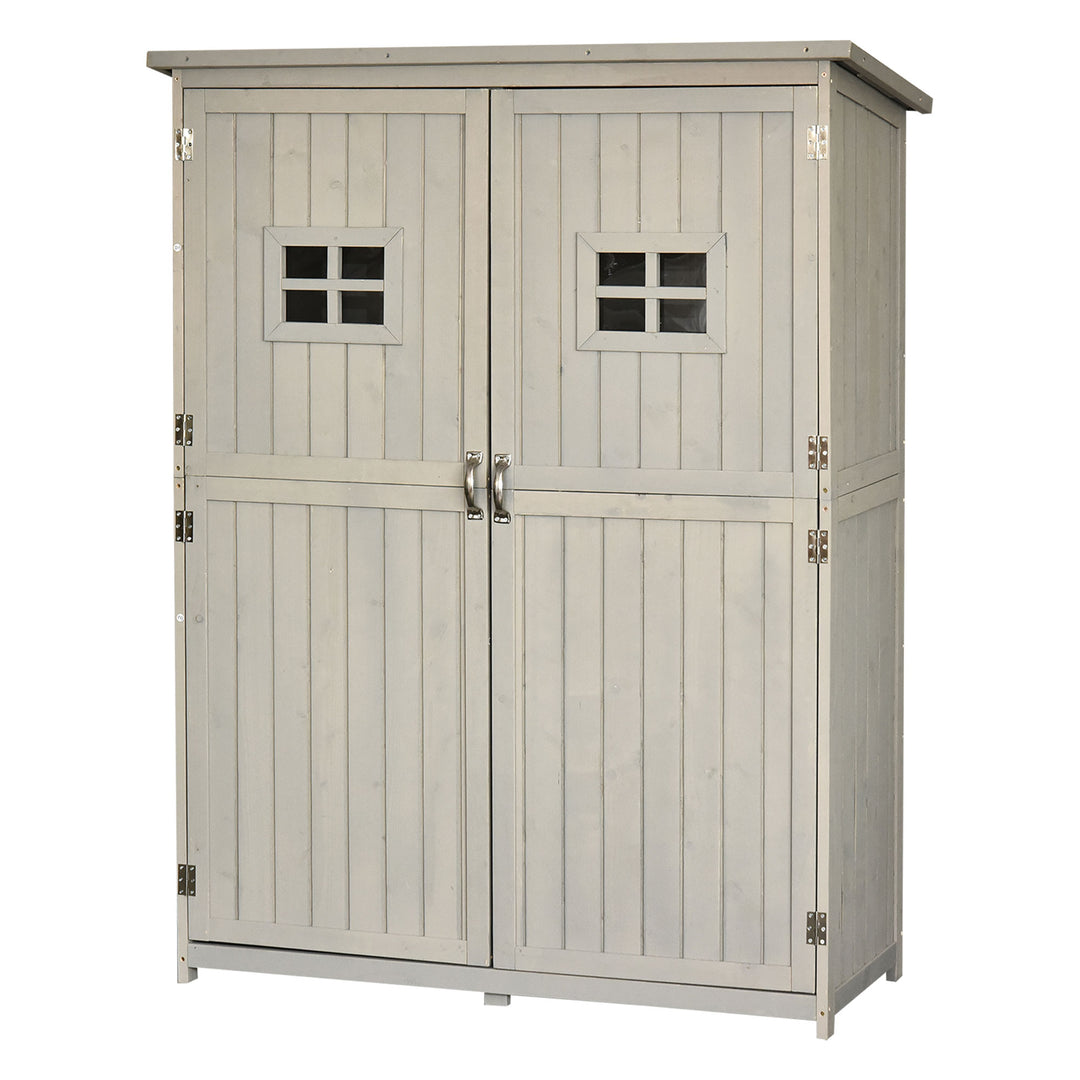 MCL Wooden Garden Shed with Two Windows, Tool Storage Cabinet, Outdoor Double Door Organizer 127.5L x 50W x 164H cm, Grey