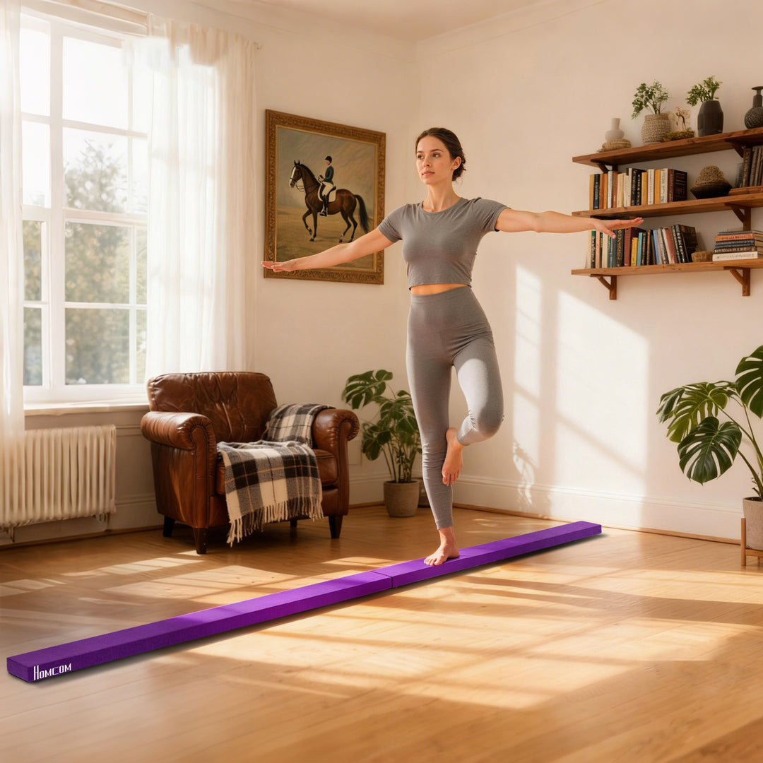 MCL 2.4M 8FT Gymnastics Folding Balance Beam Home Gym Training Exercise Sports - Purple