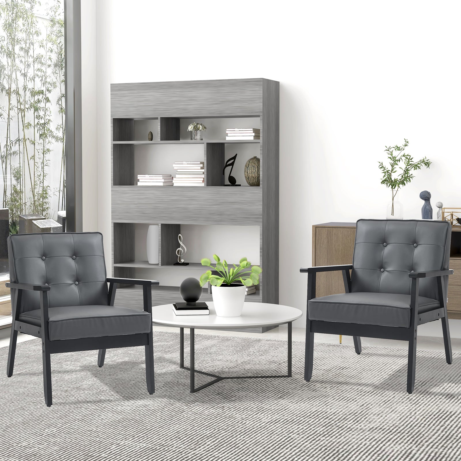 Set of 2 Accent Chair, PU Leather Armchair, Occasional Chair with Beech Wood Frame for Living Room Reception Bedroom Balcon, Grey