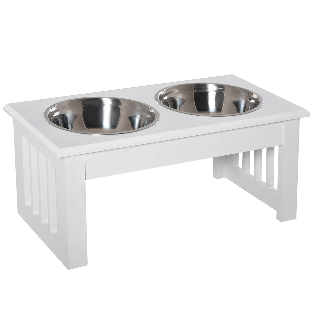 Raised Dog Feeding Bowls with Stand, Stainless Steel for Extra Small and Small Dog, 44L x 24W x 15H cm - White