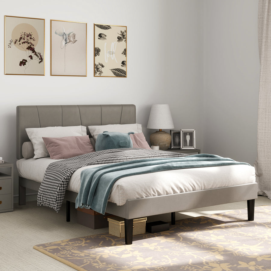 King Size Bed Frame, with Velvet-Feel Headboard - Grey