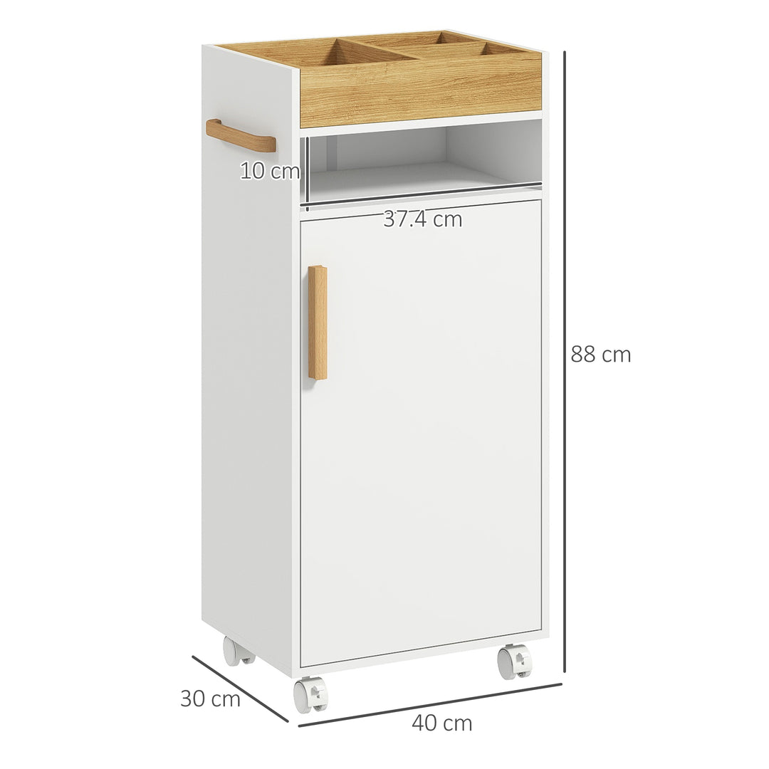 Kleankin Bathroom Cabinet with Wheels, Bathroom Storage Cabinet w/ Cushioned Door, Removable Tray, Open Compartment & Adjustable Shelves | Aosom UK