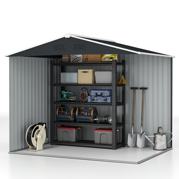 7.7 x 5.7ft Metal Garden Shed, Galvanised Outdoor Tool Storage House with Ventilation Slots and Sliding Doors, Grey
