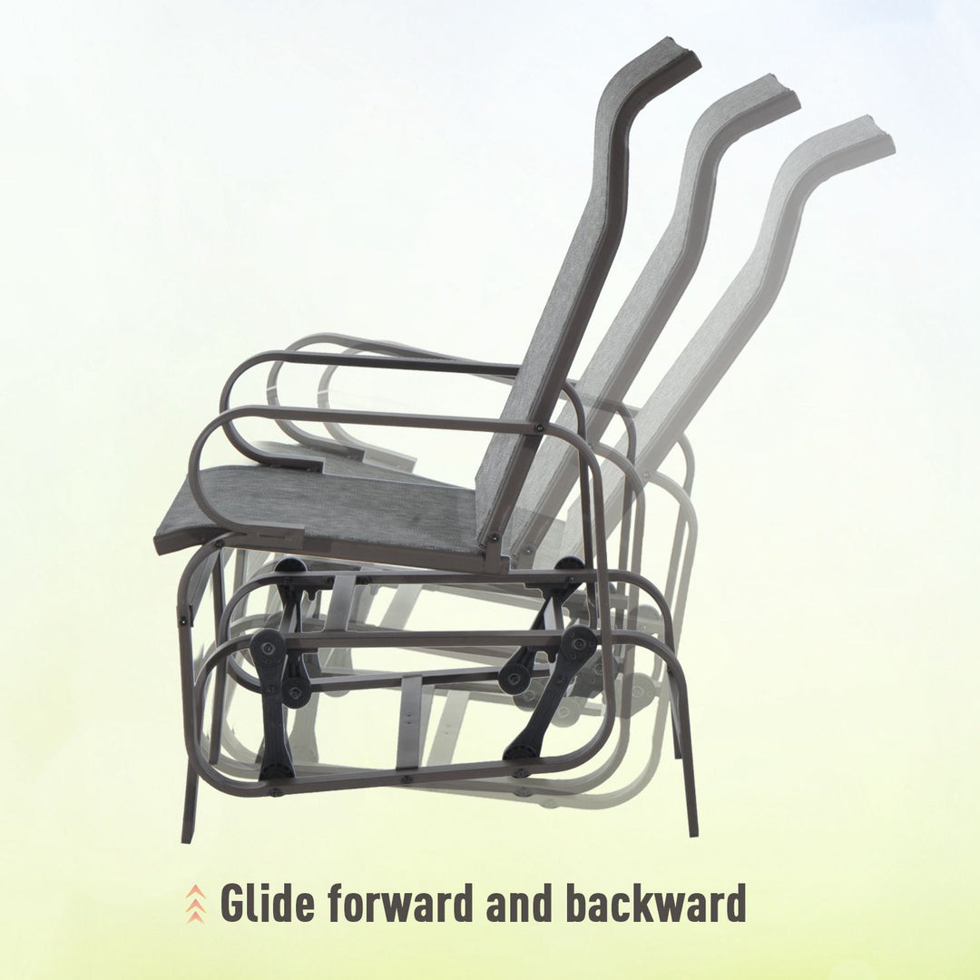 Outsunny Outdoor Gliding Rocking Chair with Sturdy Metal Frame Garden Comfortable Swing Chair for Patio, Backyard and Poolside, Grey