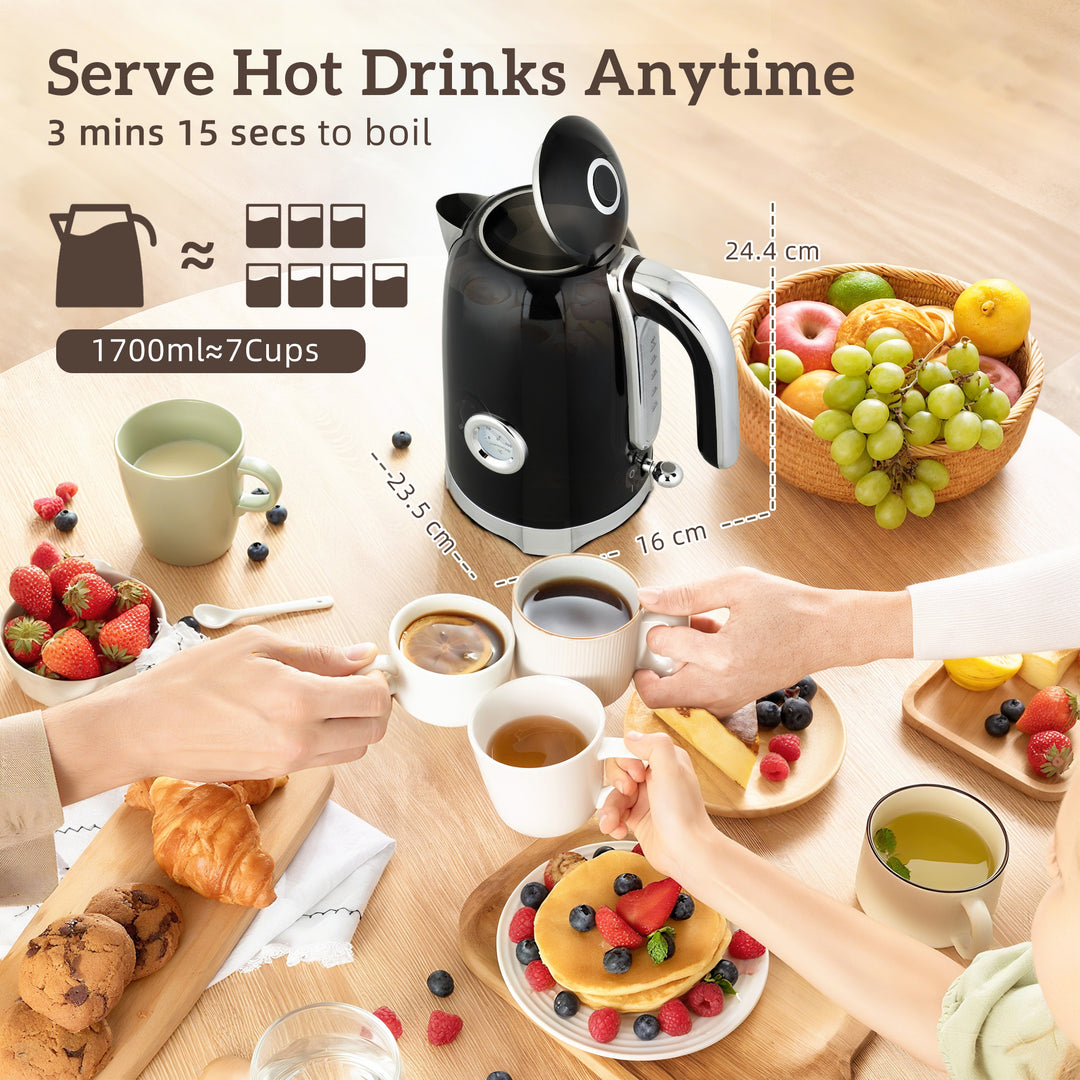 MCL Retro 3000W Kettle and Toaster Set - Black