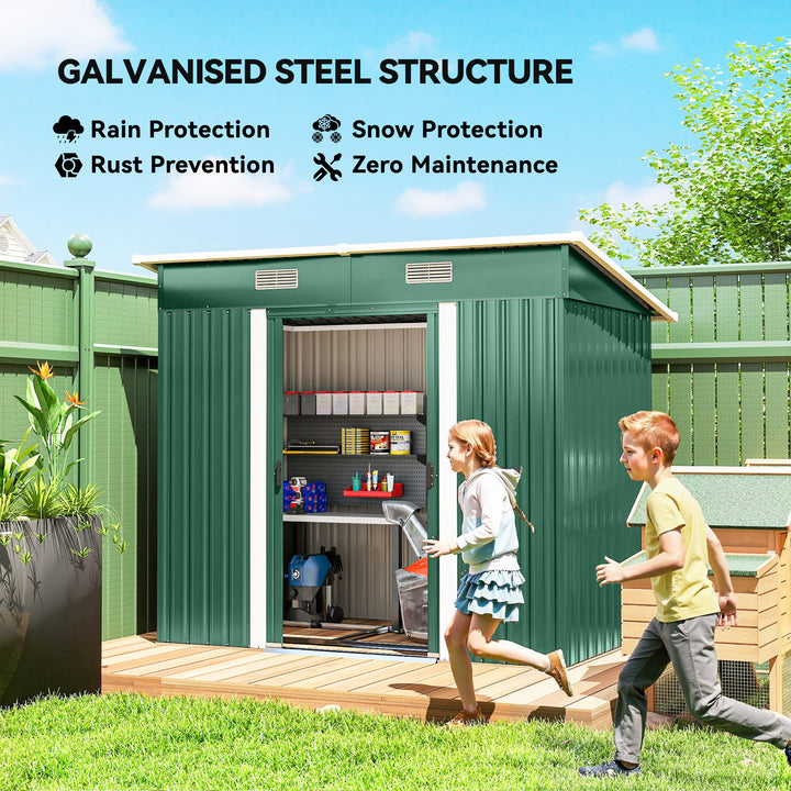 7 x 4ft Outdoor Storage Shed with Foundation Kit, Lean to Metal Garden