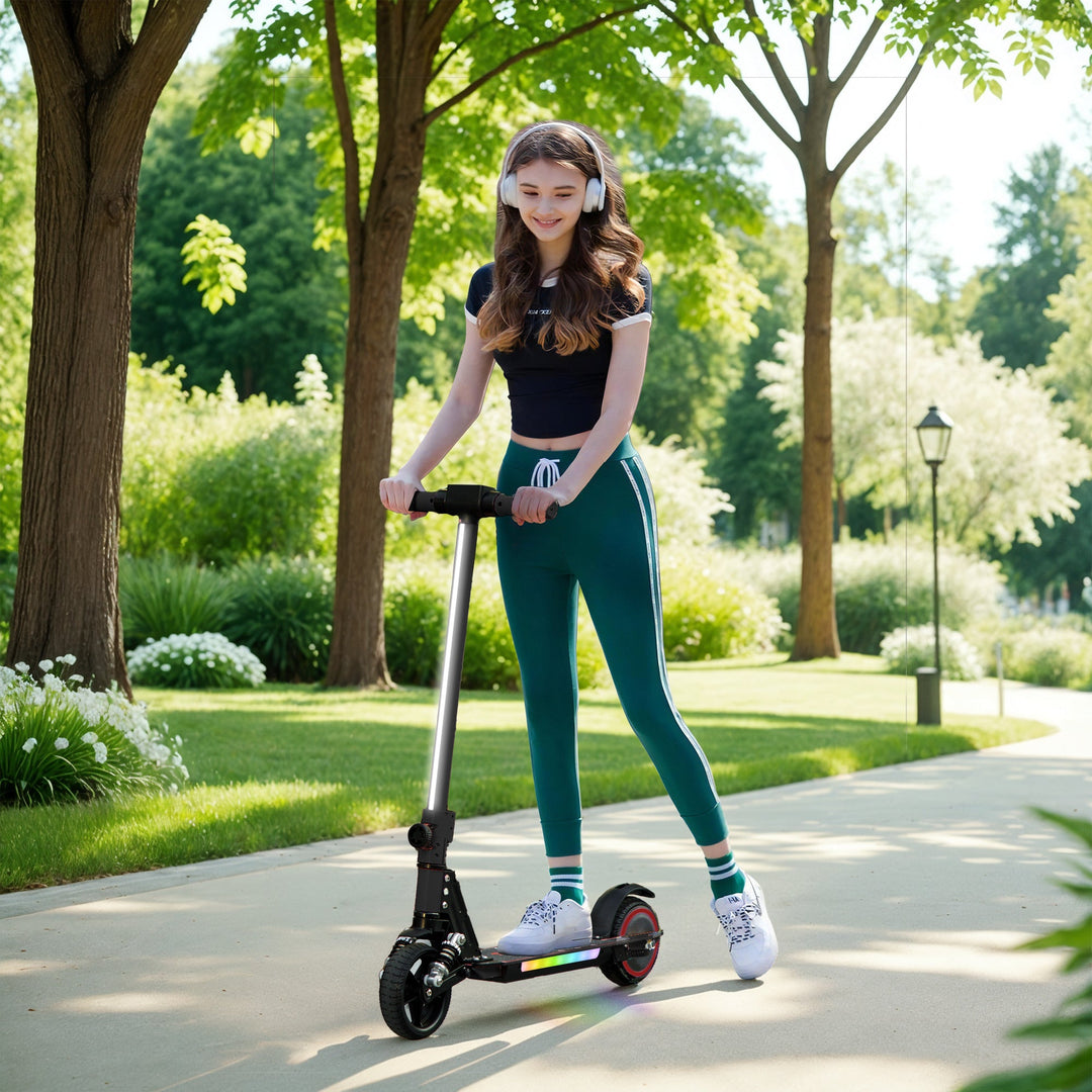 SPORTNOW Folding Electric Scooter for Kids, with Dual Brakes, Front Suspension, LED Colourful Lights