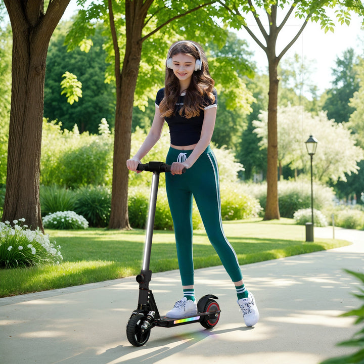 SPORTNOW Folding Electric Scooter for Kids, with Dual Brakes, Front Suspension, LED Colourful Lights