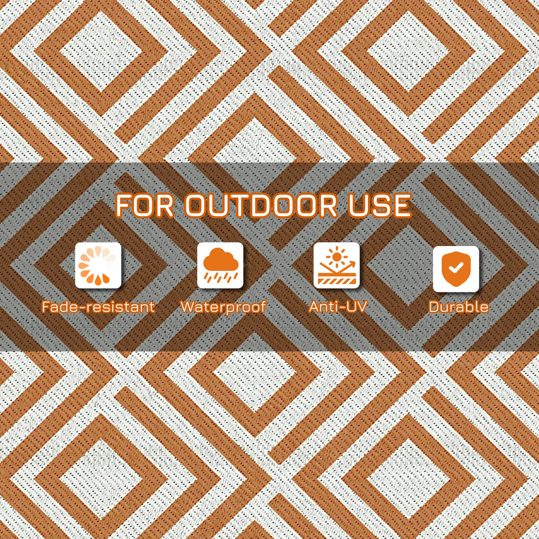 Reversible Outdoor Rug, Plastic Straw Mat w/ Carry Bag Ground Stakes for Garden RV Picnic Beach Camping 182x274cm Brown