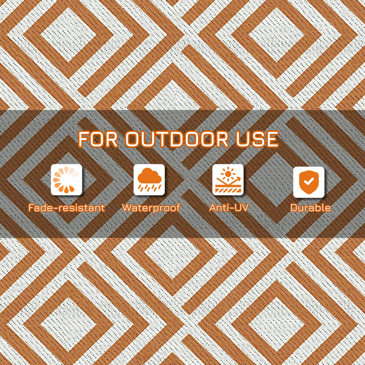 Reversible Outdoor Rug, Plastic Straw Mat w/ Carry Bag Ground Stakes for Garden RV Picnic Beach Camping 182x274cm Brown