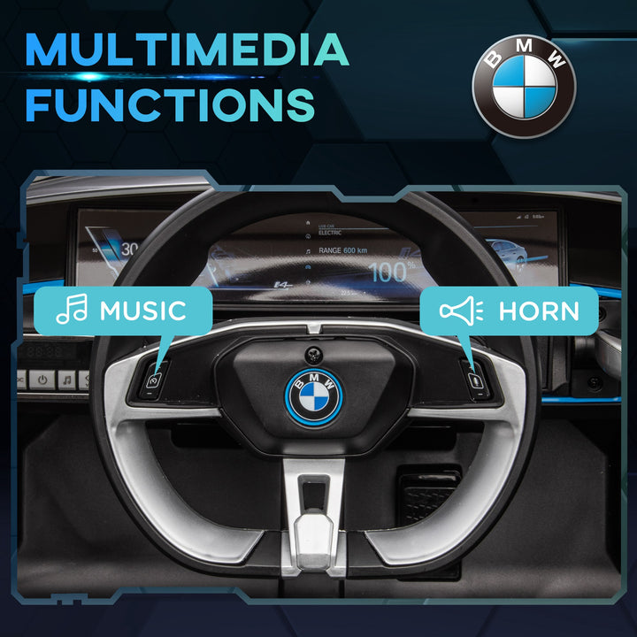BMW i4 Licensed 12V Kids Electric Ride-On Car, with Remote Control, Portable Battery, Music, Horn, Headlights - Black