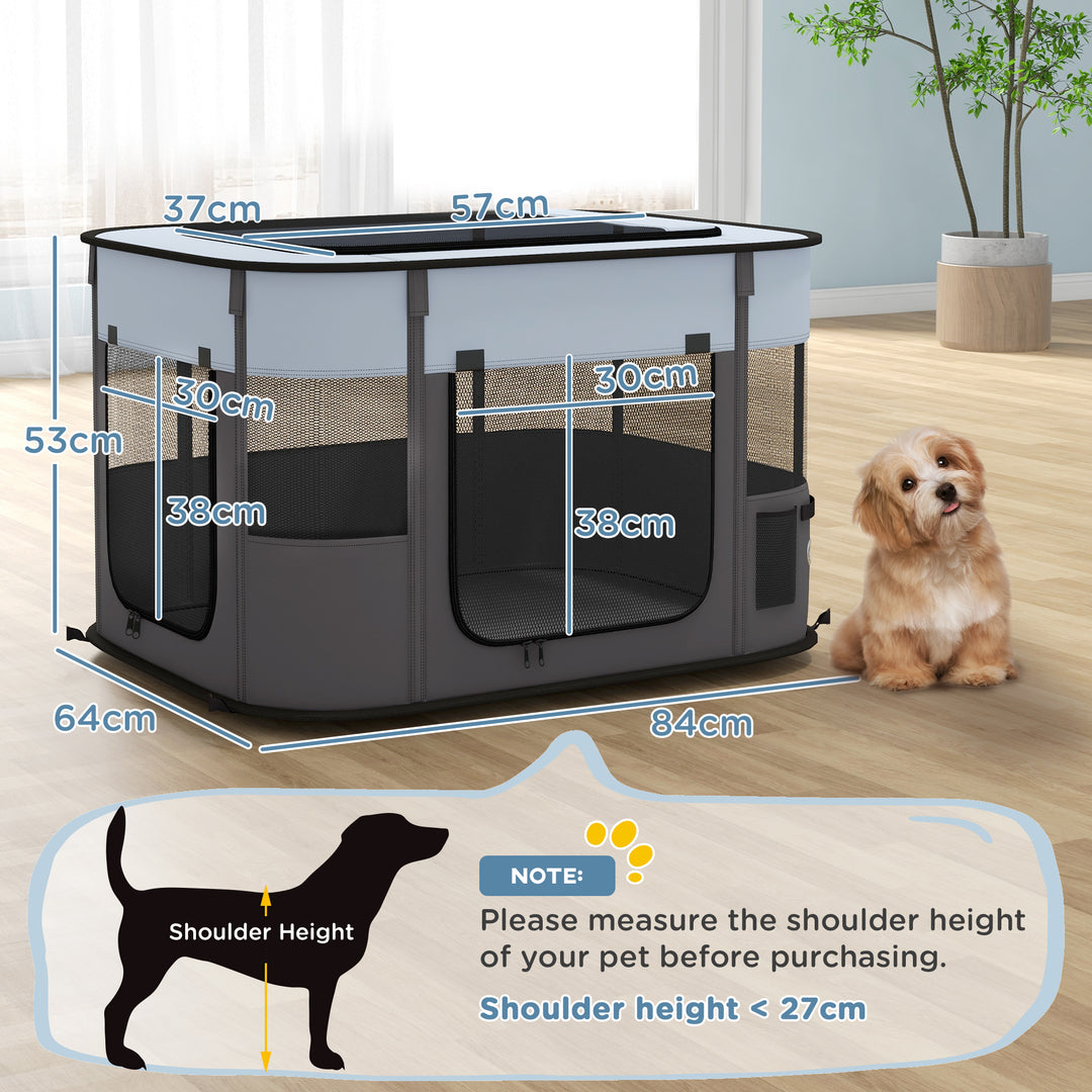 Foldable Dog Pen with Storage Bag for Indoor/Outdoor Use, Portable Pet playpen, with Ground Stakes - Grey