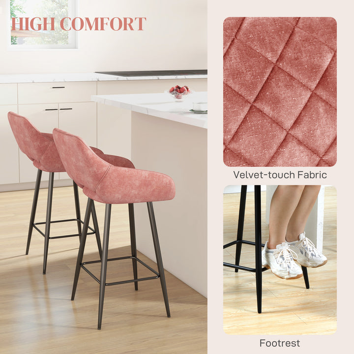 HOMCOM Set of Two Velvet-Feel Bar Stools - Pink | Aosom UK