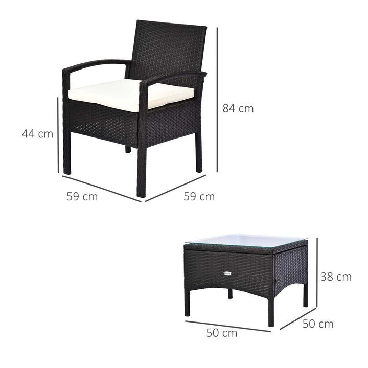 2 Seater Rattan Bistro Set, Steel-Brown
