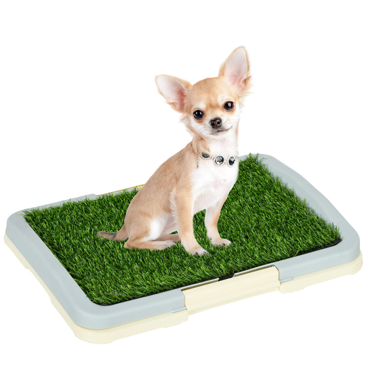 PawHut Puppy Training Pad Indoor Portable Puppy Pee Pad with Artificial Grass, Grid Panel, Tray, 46.5 x 34cm | Aosom UK