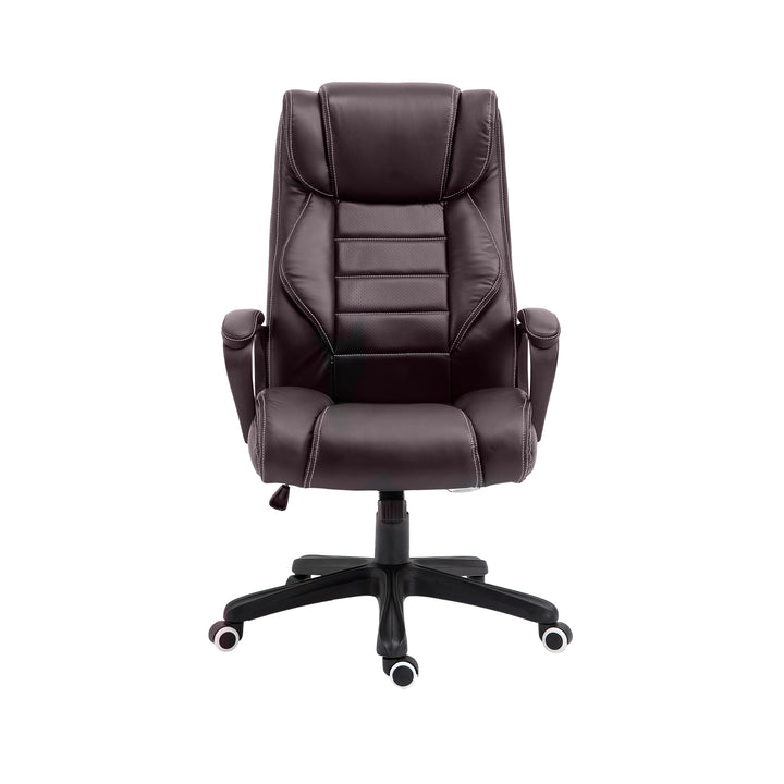 MCL Office Chair with 6-Point Maaage, PU Desk Chair with Padded Seat and Armrest, Computer Chair with Tilt Function for Home, Brown
