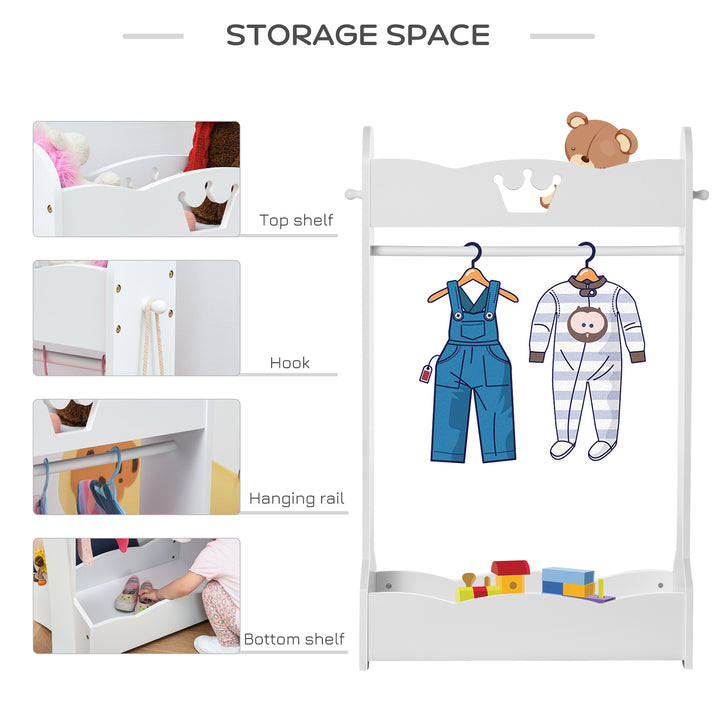 Kids Clothes Rail Wooden Hanging Rack with Storage Shelves Children Garment Freestanding Wardrobe for 3-8 Years Toddler, White