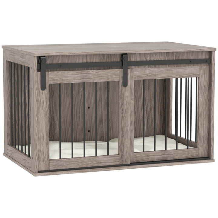98cm Dog Crate Furniture with Removable Cushion for Large Dogs - Brown
