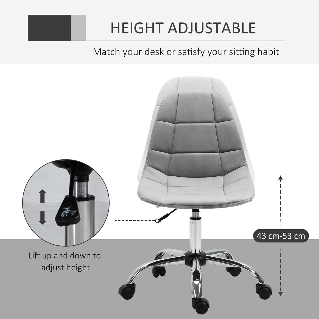 MCL Ergonomic Office Chair with Adjustable Height and Wheels Velvet Executive Chair Armless for Home Study Bedroom Grey