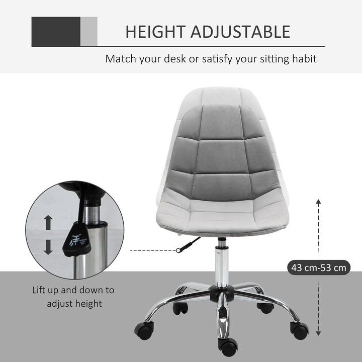 MCL Ergonomic Office Chair with Adjustable Height and Wheels Velvet Executive Chair Armless for Home Study Bedroom Grey