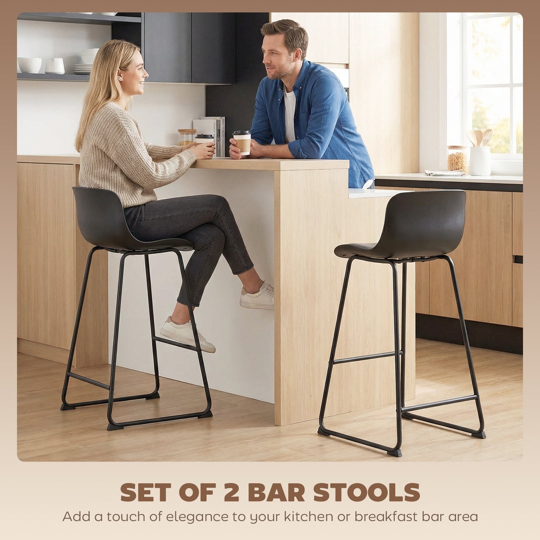 Modern Bar Stools Set of 2, PU Leather Barstools, Counter Height Kitch