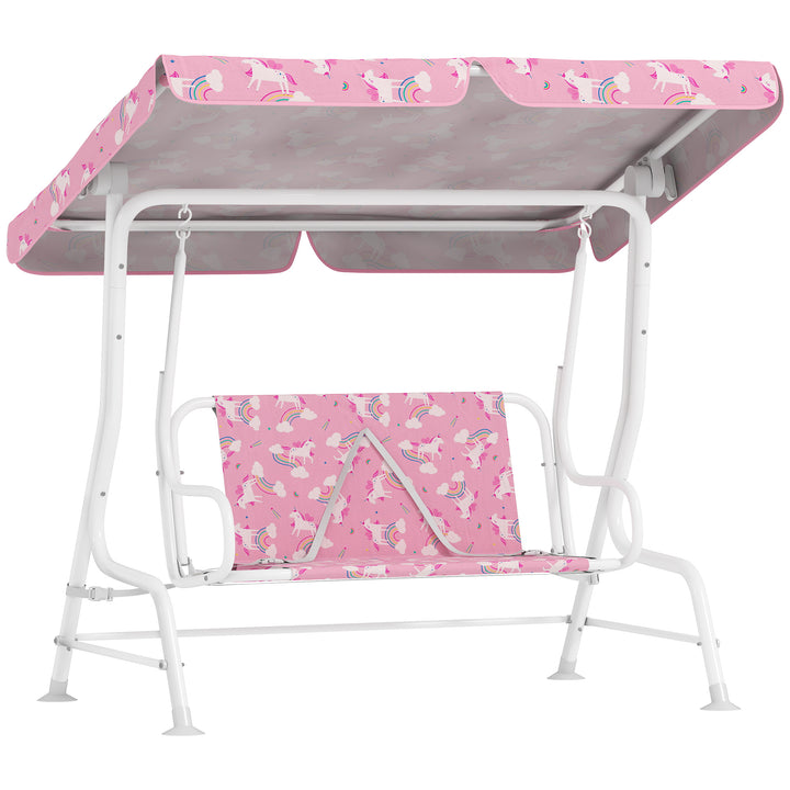 Kids Porch Swing, 2-Seater Patio Swing Bench Hammock with Seat Belts, Adjustable Canopy for Garden - Pink