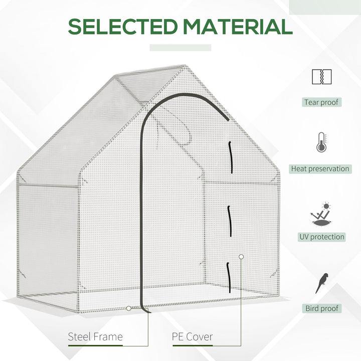 Walk-In Greenhouse with Window Roll-Up Door, Portable Garden Grow House with Steel Frame for Vegetable Plant Herb, 180 x 100 x 168cm, White