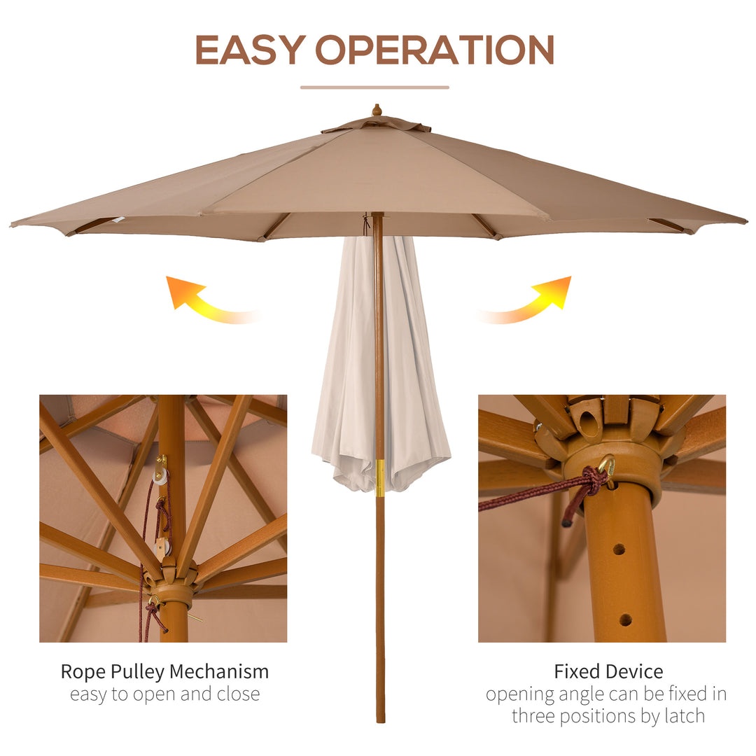MCL 3(m) Garden Umbrella Wooden Parasol 8 Ribs Bamboo Sun Shade Patio Outdoor Umbrella Canopy Khaki