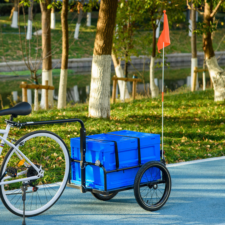 HOMCOM Bicycle Cargo Trailer with Steel Frame, 65L Foldable Storage Box, Safe Reflectors, Max Load 40KG, Blue | Aosom UK