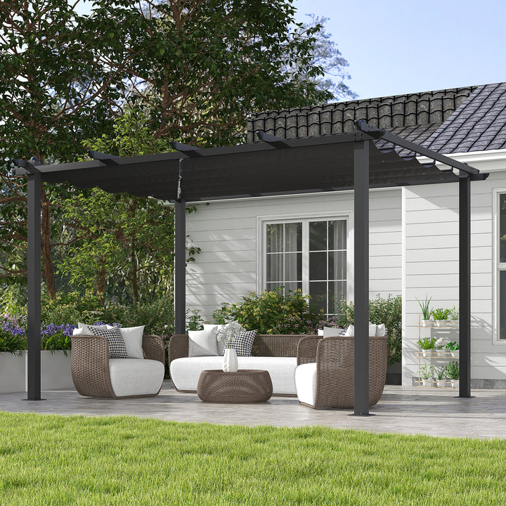 Outsunny 3 x 4m Aluminium Pergola with Retractable Roof, Garden Gazebo Canopy Sun Shade Shelter for Grill, Patio, Deck