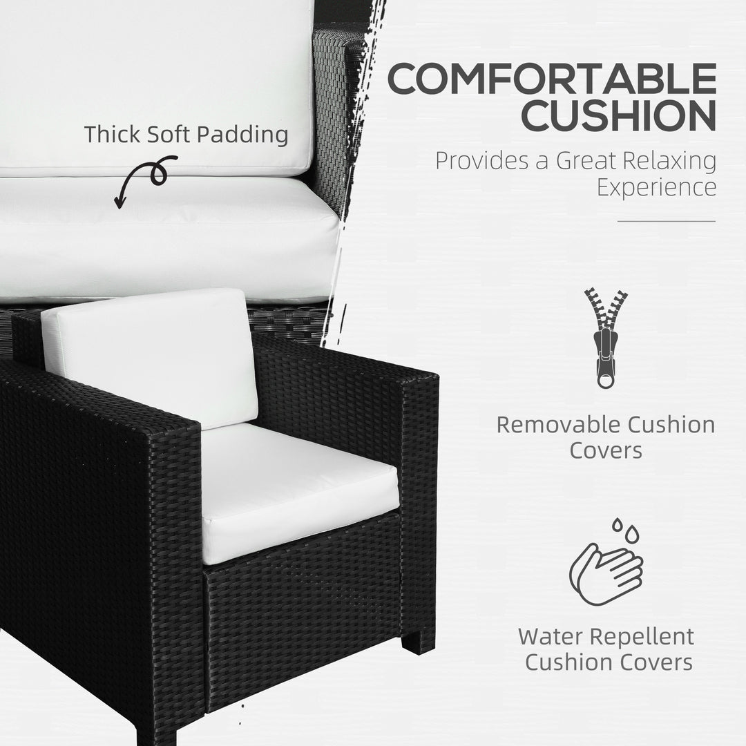 Single Seater Rattan Chair Sofa with 10 cm Thick Padded Cushion, All-Weather PE Wicker Weave Garden Armchair with Armrests, Black