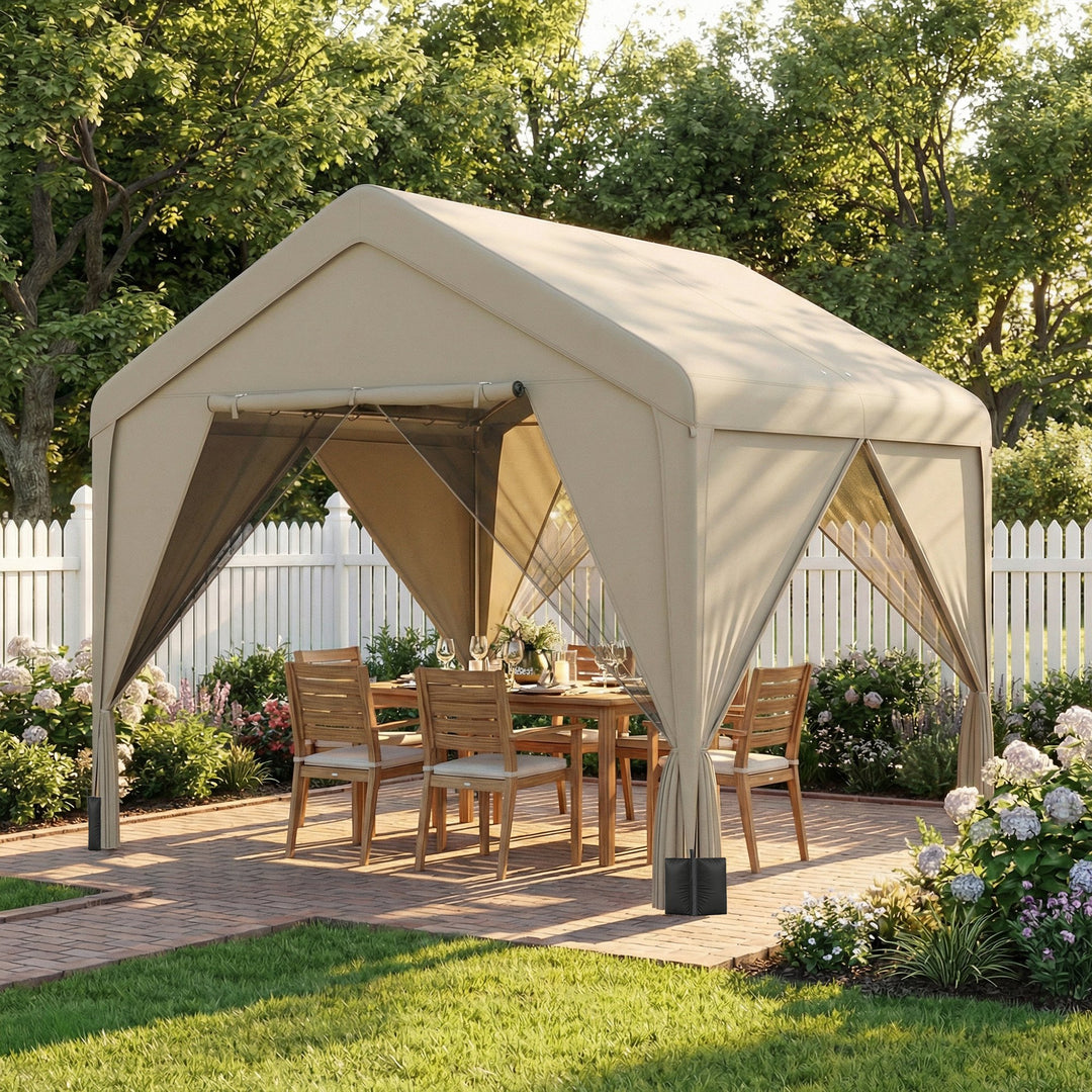 3 x 3 m Patio Gazebo with Netting &amp; Curtains, Outdoor Canopy Shelter w