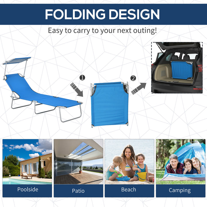Sun Lounger, with Adjustable Face Canopy - Bright Blue
