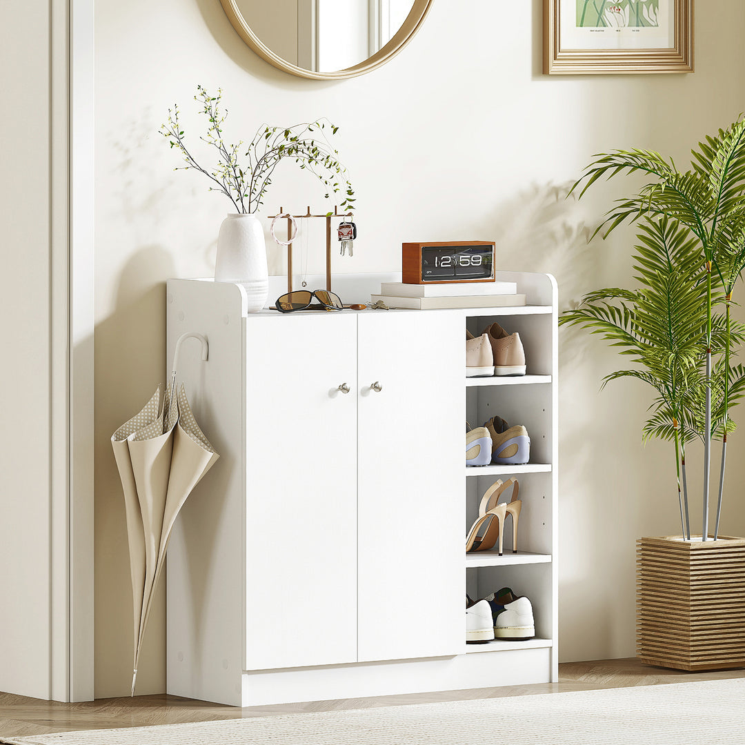 Shoe Storage Cabinet Two Doors w/ Adjustable 4 Shelves Cupboard Footwear Rack Stand Organiser Hallway White