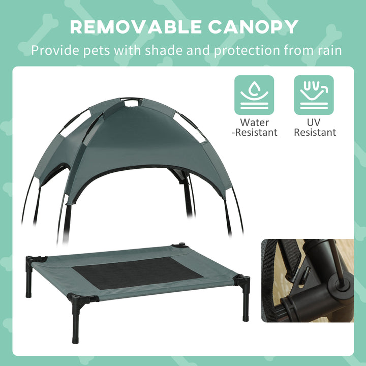 Raised Dog Bed Waterproof Elevated Pet Cot with Breathable Mesh UV Protection Canopy Grey, for Small Dogs, 61 x 46 x 62cm