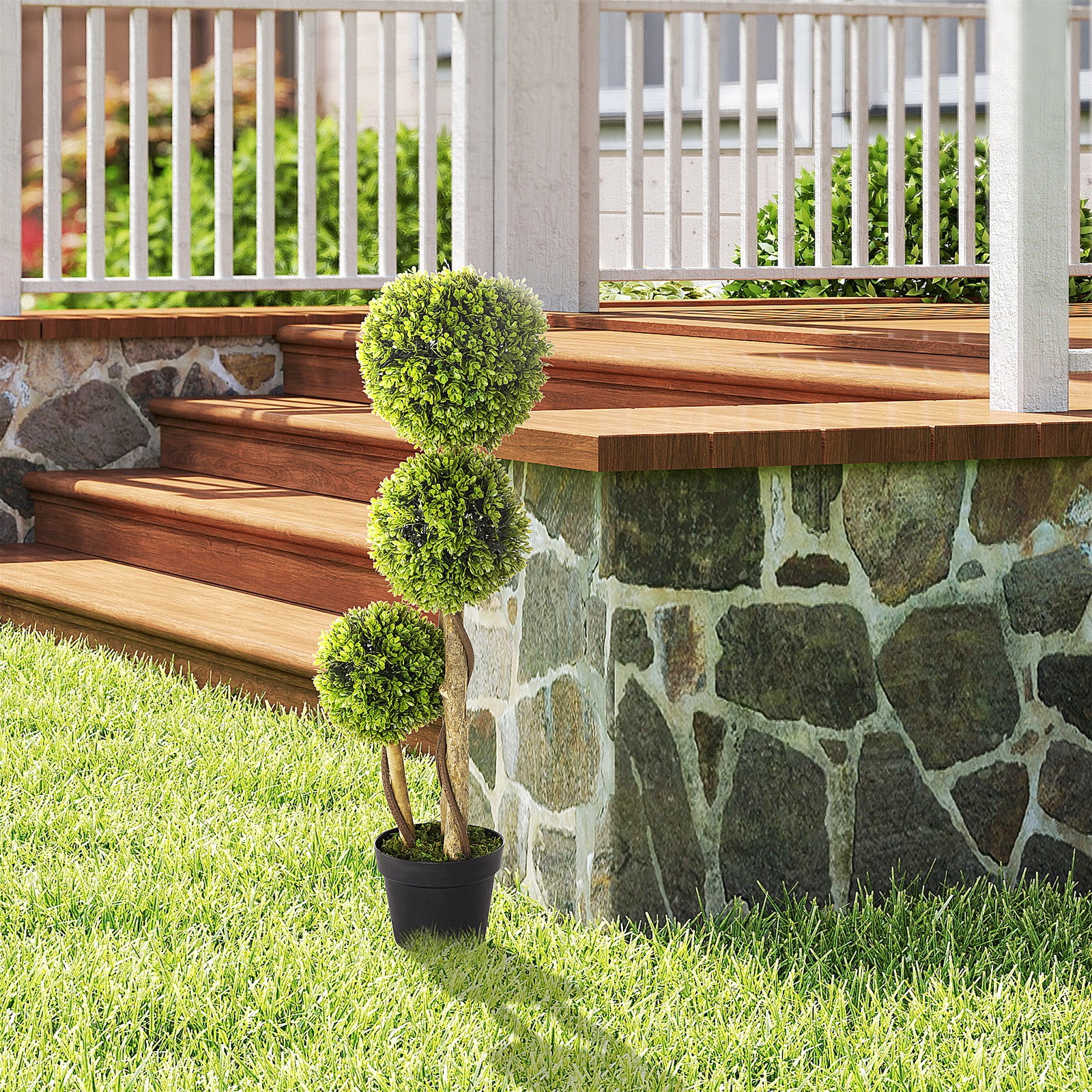 Decorative Artificial Trees Boxwood Ball Topiary Trees in Pot Fake Plants for Home Indoor Outdoor Decor, 90 cm