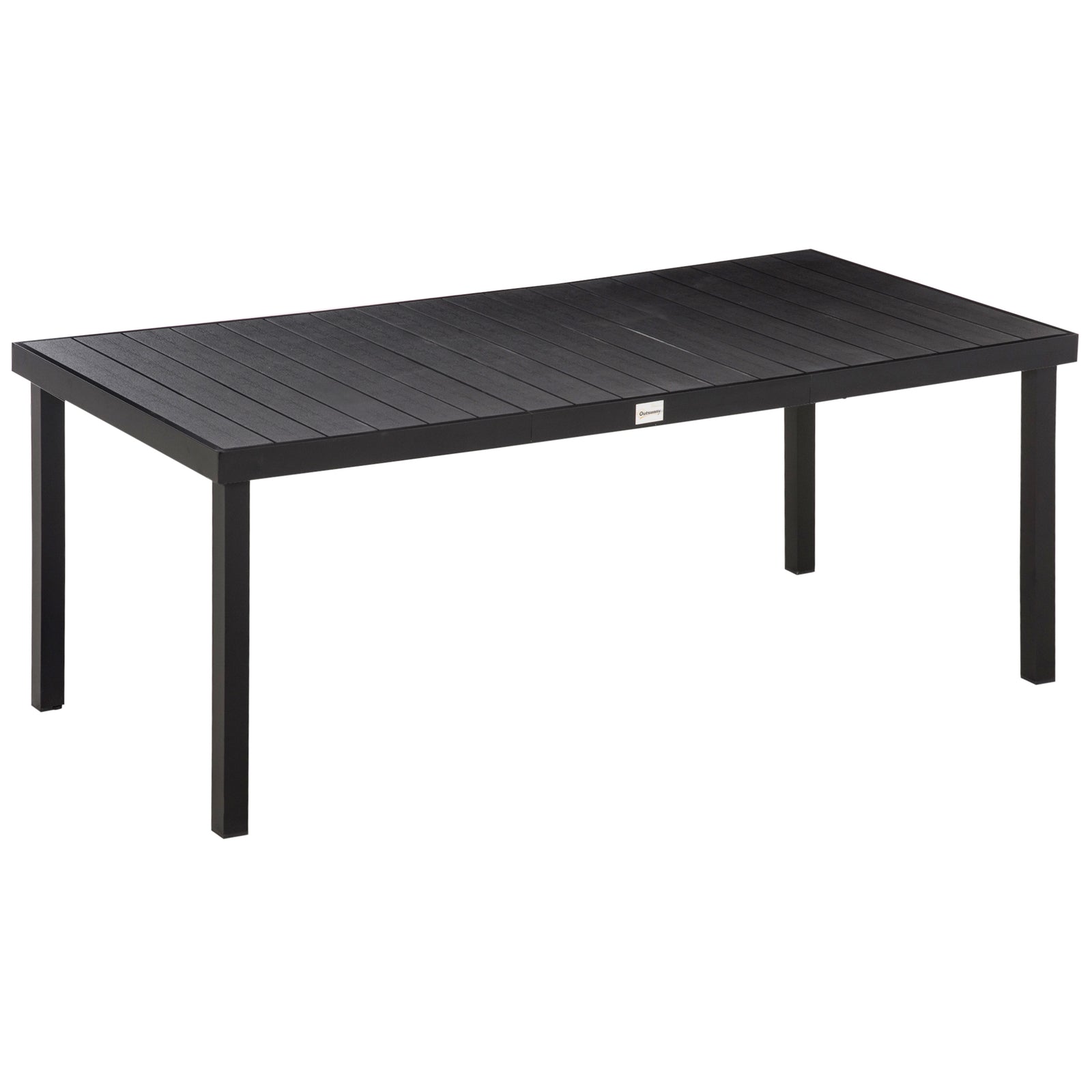 Aluminium Outdoor Garden Dining Table for 8 People, Faux Wood Top, for Garden, Patio, 190 x 90 x 74cm, Black