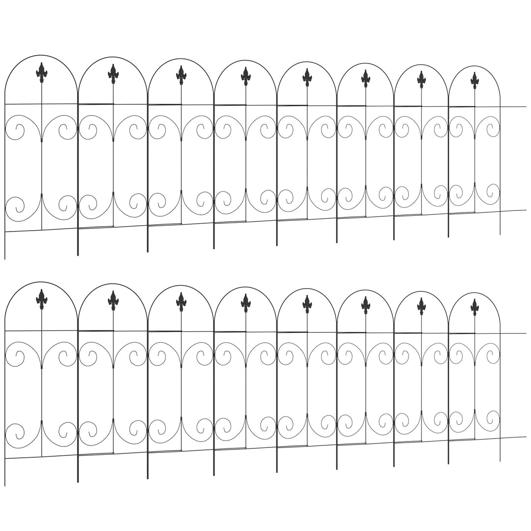 Outsunny Decorative Garden Fencing, 16PCs 44in x 25ft Outdoor Picket Fence Panels, Rustproof Metal Wire Landscape Flower Bed Border Edging, Black