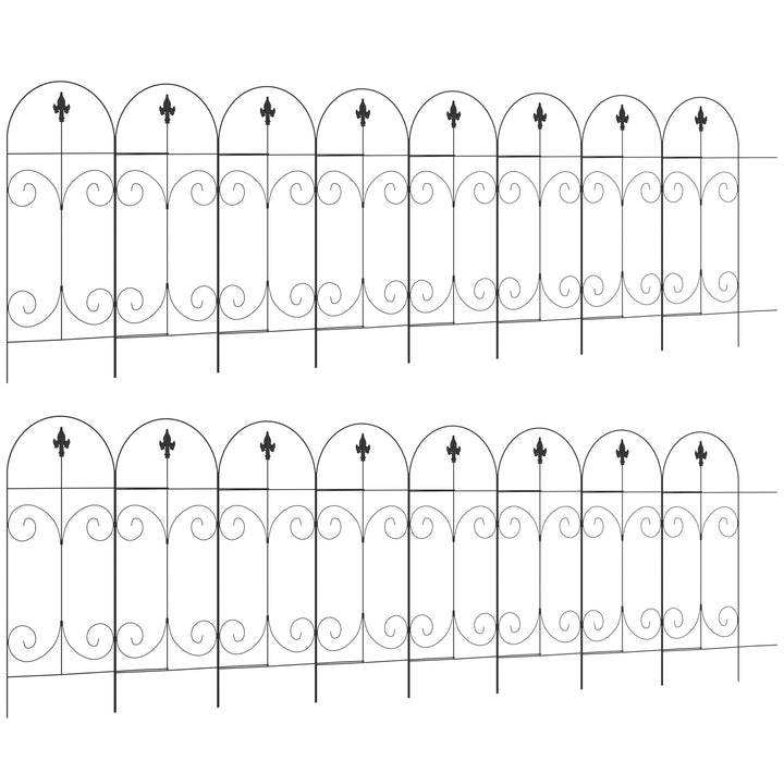 Outsunny Decorative Garden Fencing, 16PCs 44in x 25ft Outdoor Picket Fence Panels, Rustproof Metal Wire Landscape Flower Bed Border Edging, Black