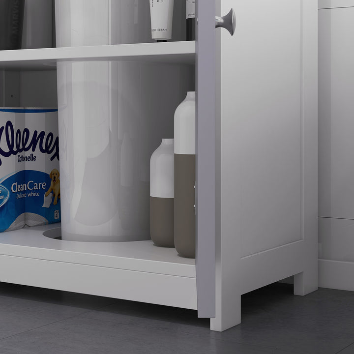 MCL 60x60cm Under-Sink Storage Cabinet w/ Adjustable Shelf Handles Drain Hole Bathroom Cabinet Space Saver Organizer White and Grey