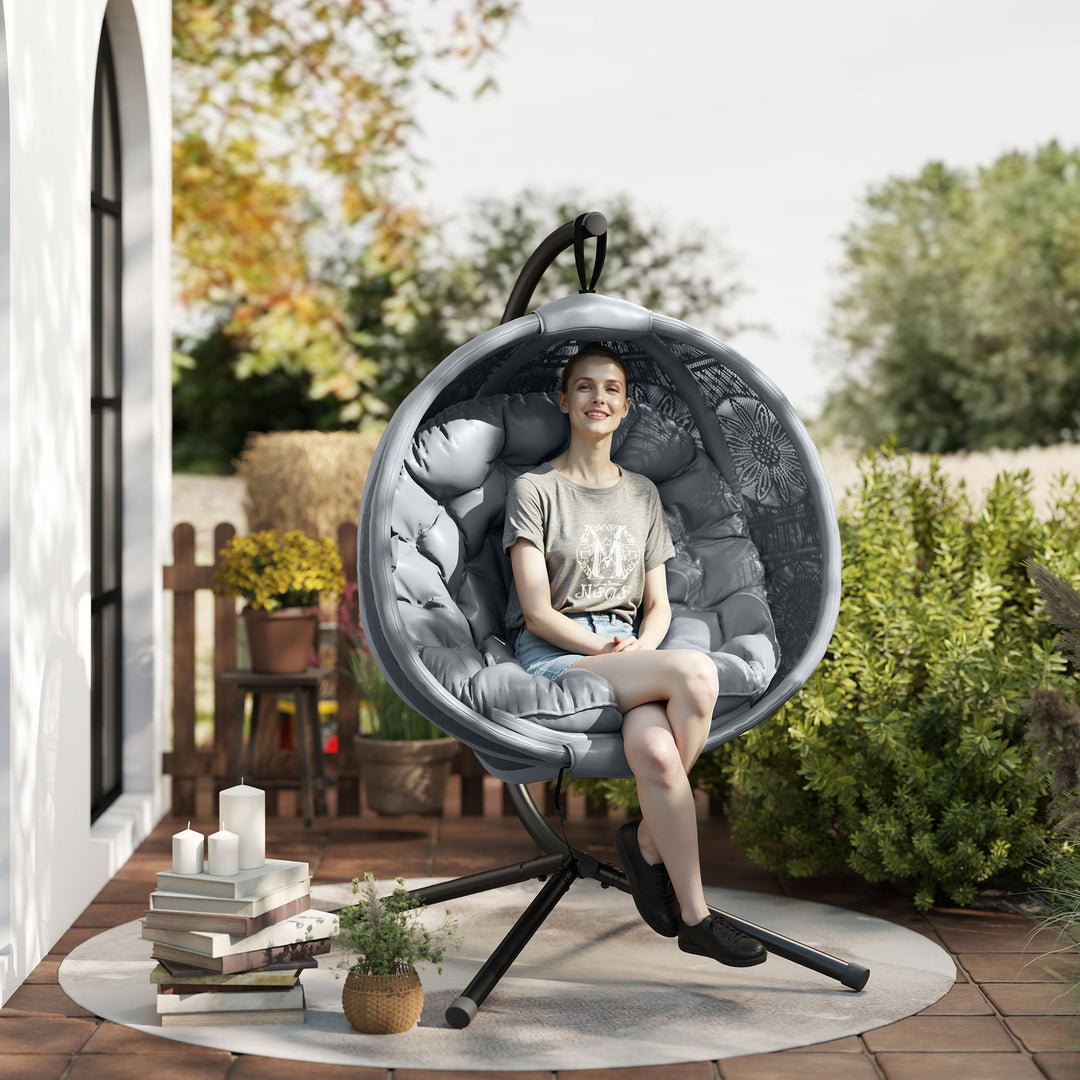 Round Egg Basket Chair, with Steel Stand, Charcoal Grey