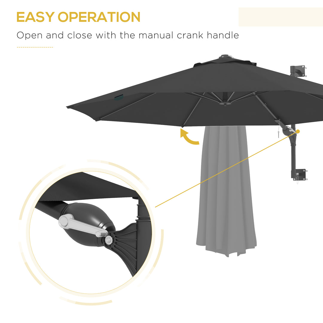 3m Wall-Mounted Parasol Shade, with Handle - Grey