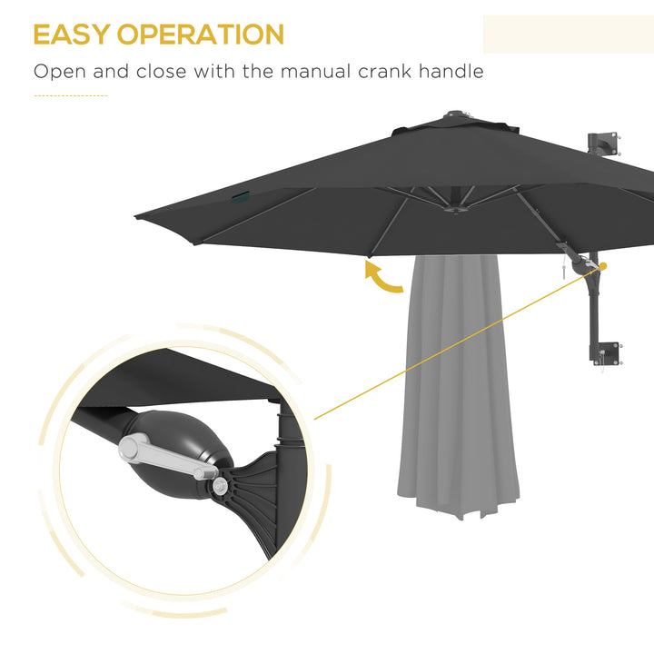 3m Wall-Mounted Parasol Shade, with Handle - Grey