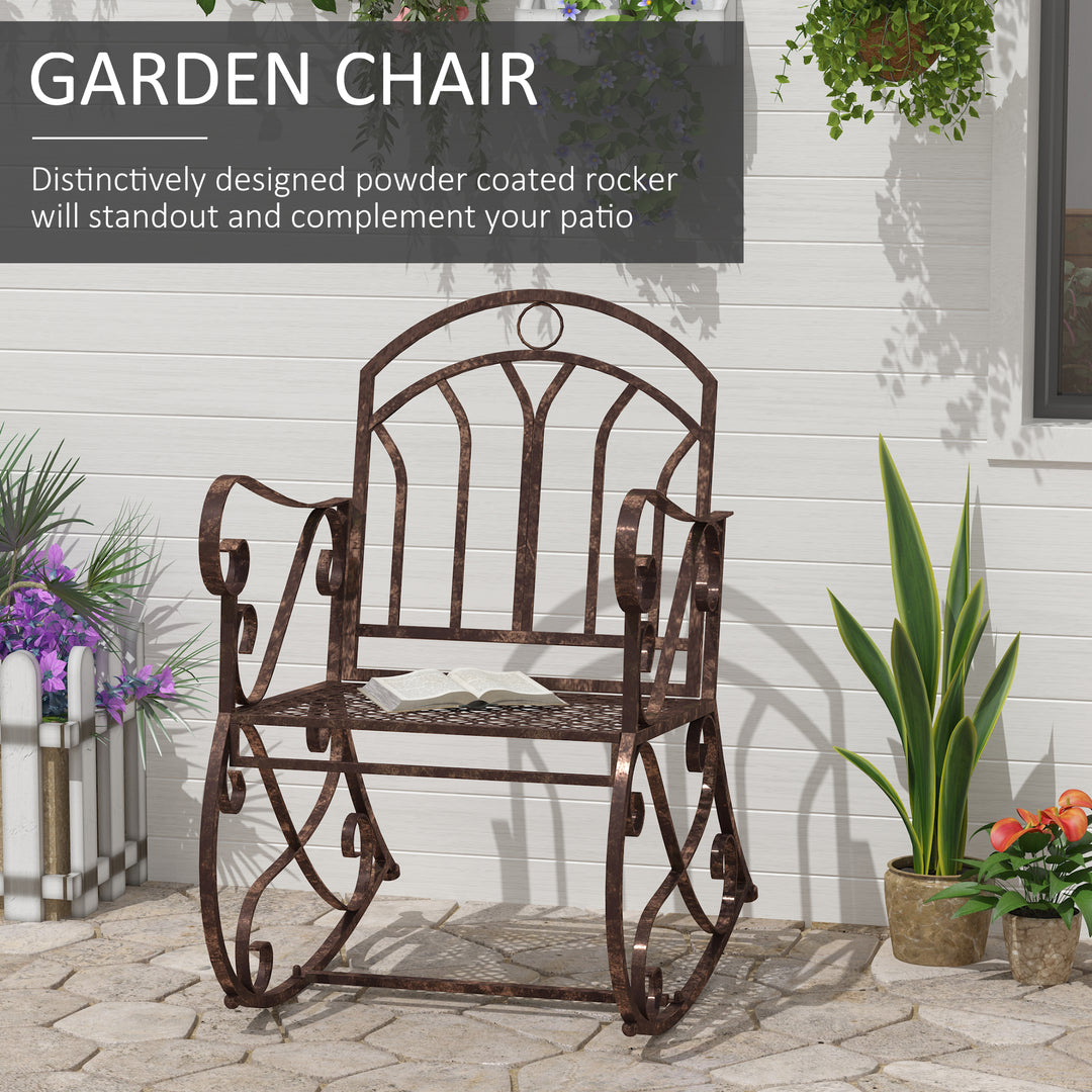 Outsunny Metal Single Chair 1 Seater Garden Outdoor Rocking Chair Vintage Style Bronze