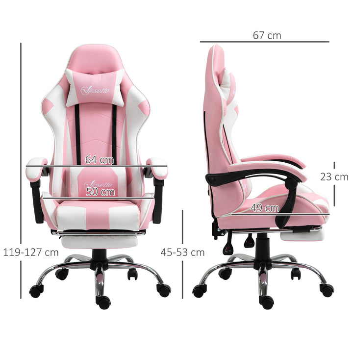 Ergonomic Gaming Chair, PU Leather Reclining Computer Chair with Footrest and Lumbar Support, Headrest and Adjustable Height for Adults, Pink