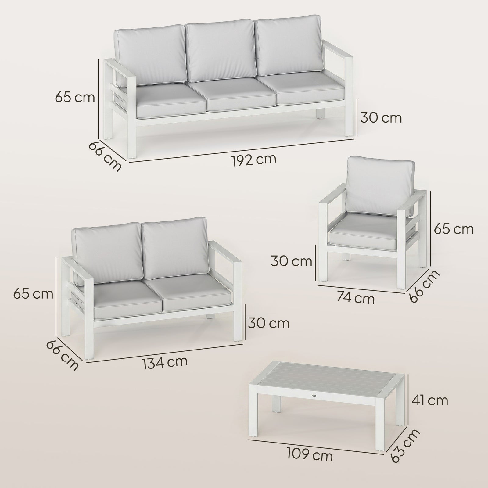 5 Pieces Aluminium Garden Furniture Set with Olefin Cushions, Extra De