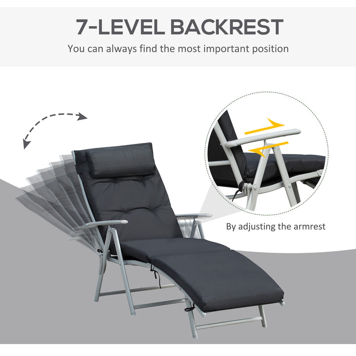 Steel Frame Outdoor Garden Padded Sun Lounger w/ Pillow Black