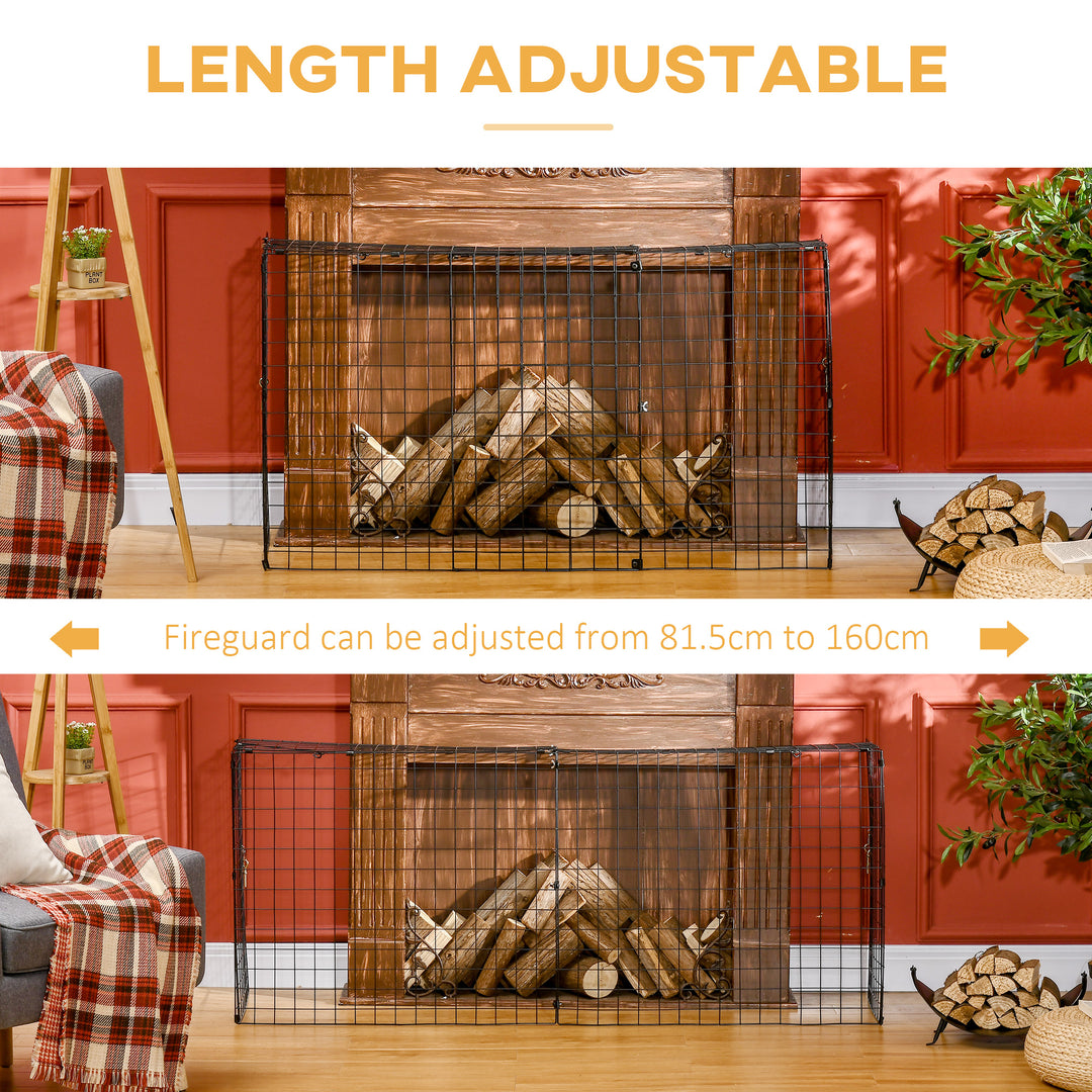 Extendable Fire Guard Screen, Freestanding Fire Screen Spark Guard, Folding Fireplace Cover, Wire Mesh, 81.5-160cm, Black