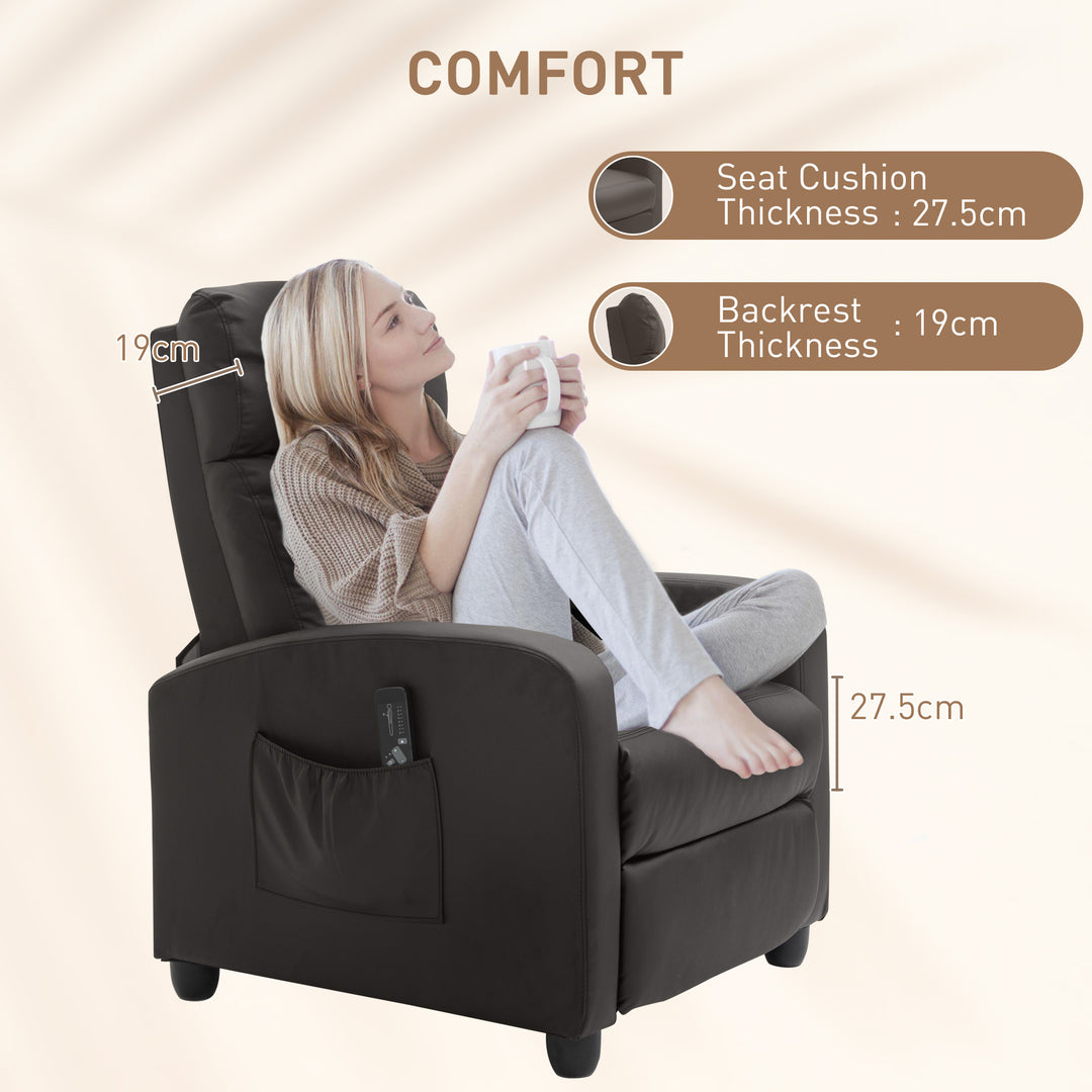 Recliner Armchair, Massage Faux Leather Push Back Reclining Chair with Adjustable Leg Rest, Side Pocket, for Home Living Room Theatre, Brown