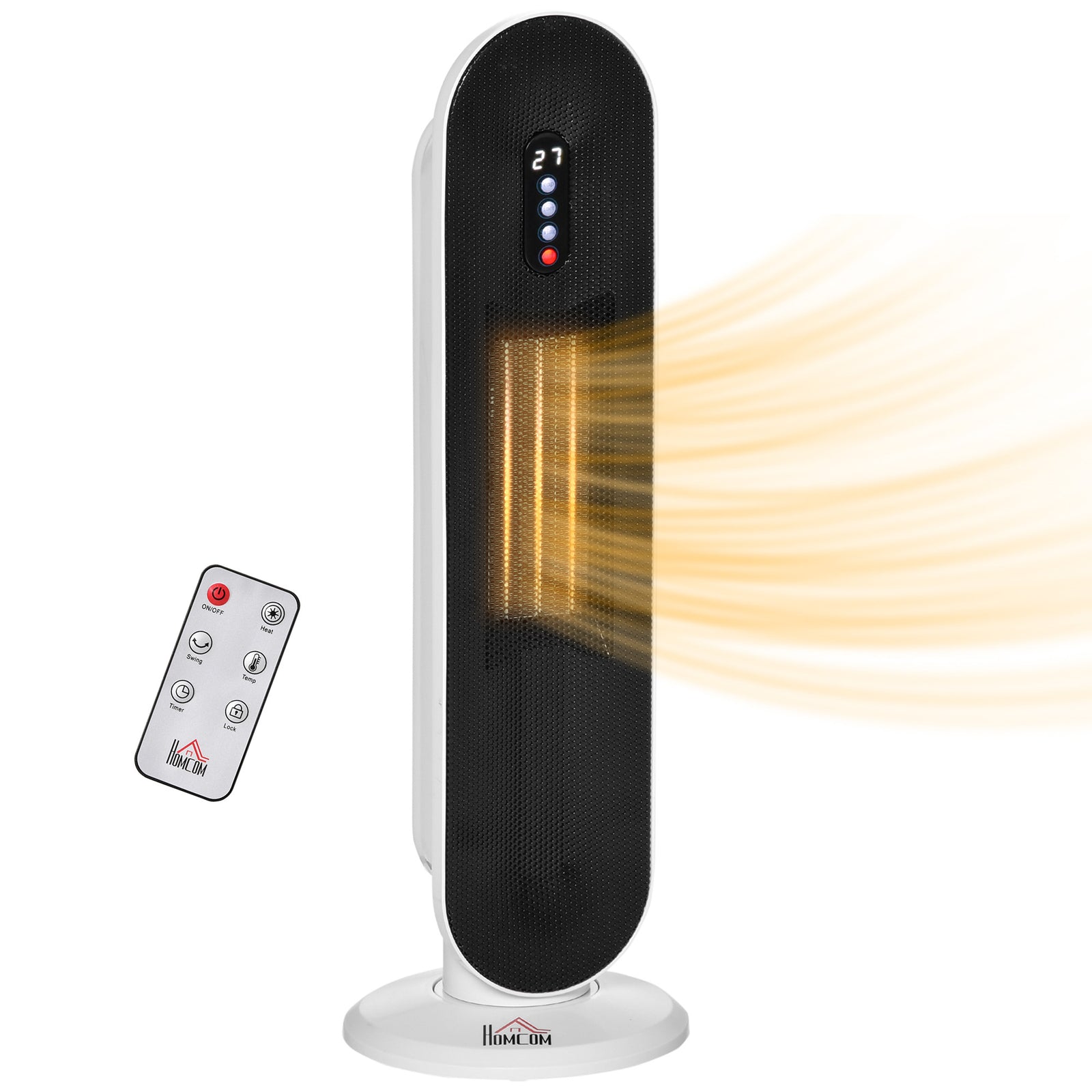 Ceramic Space Heater, Indoor Tower Heater with 2 Heat, Oscillation, Remote Control, Timer, Tip-Over & Overheating Protection, 1200W/2000W, White